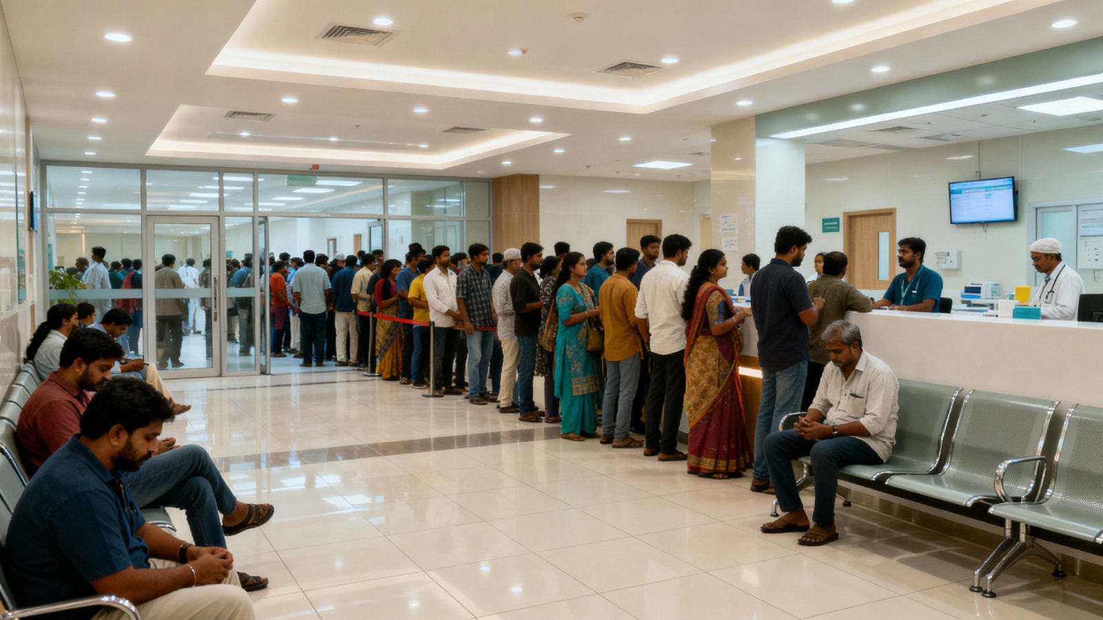 A crowded hospital waiting room